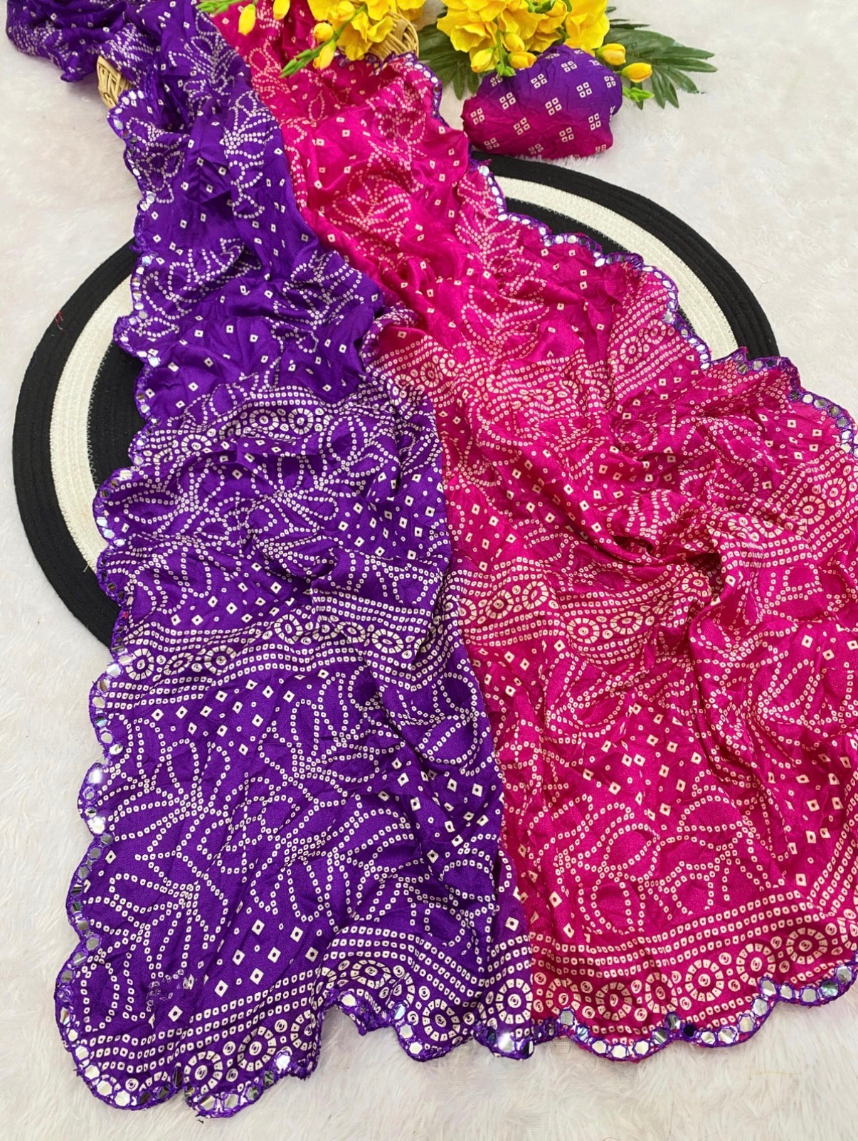 Purple & Pink Bandhani Georgette Ready-to-Wear Saree