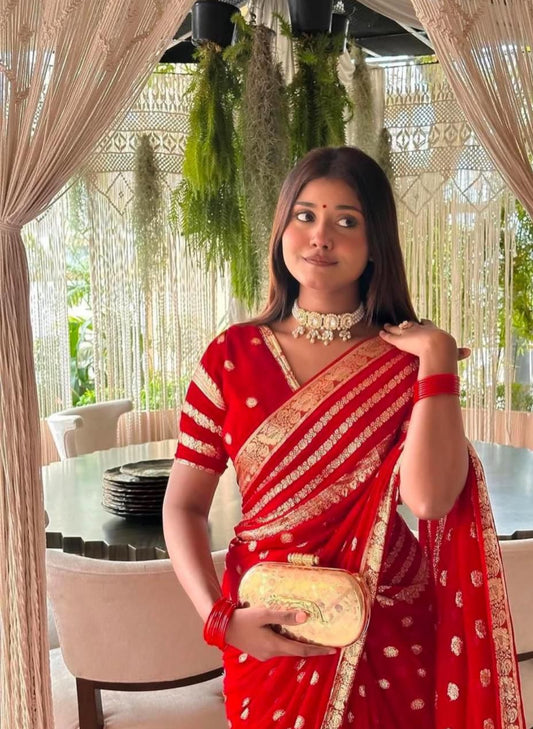 Red & Gold Georgette Ready-to-Wear Saree