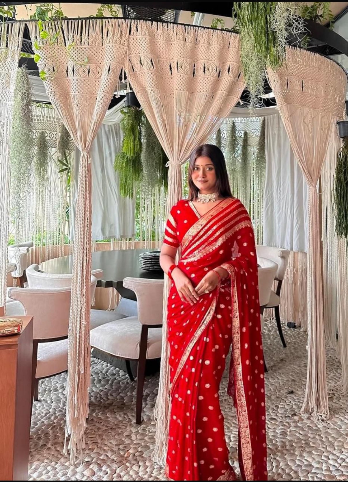 Red & Gold Georgette Ready-to-Wear Saree