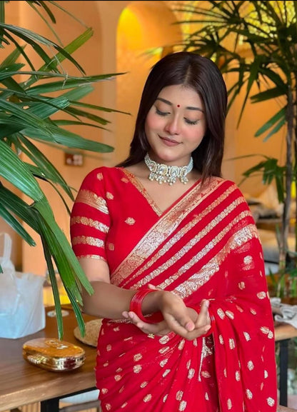 Red & Gold Georgette Ready-to-Wear Saree