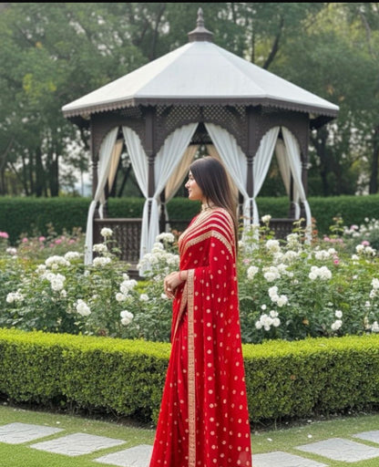 Red & Gold Georgette Ready-to-Wear Saree