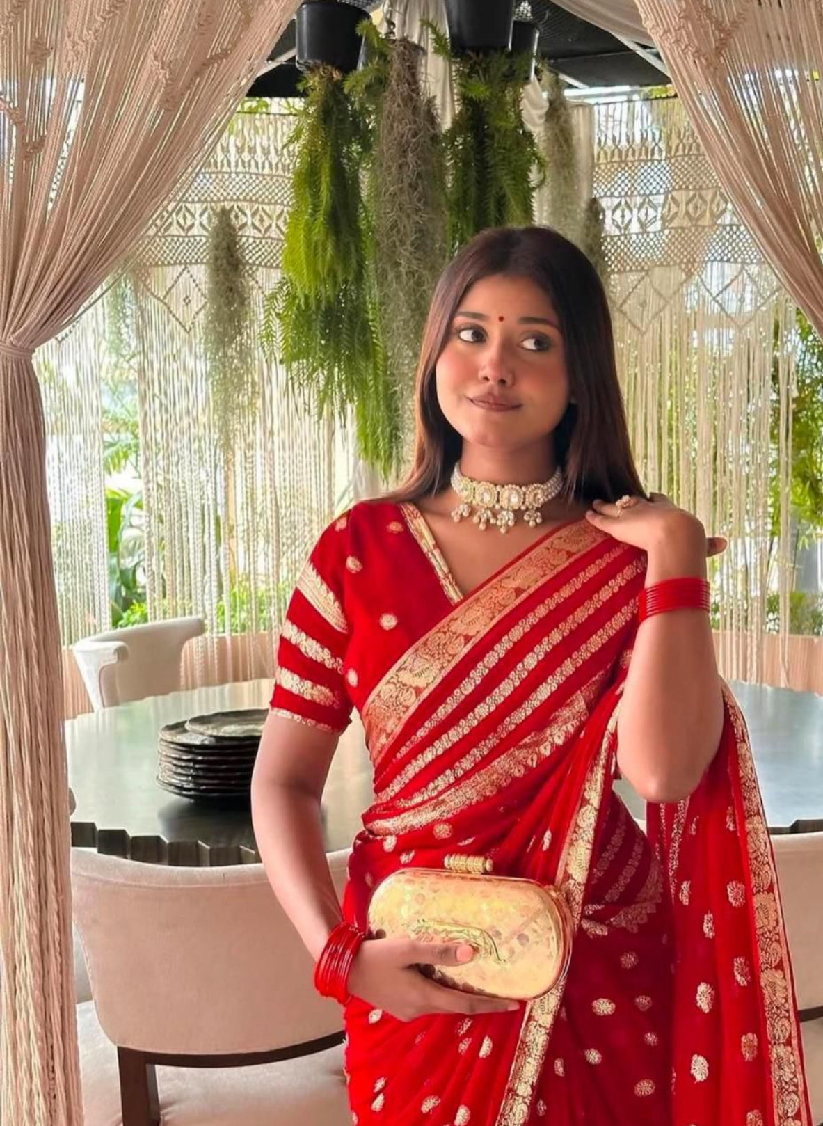 Red & Gold Georgette Ready-to-Wear Saree