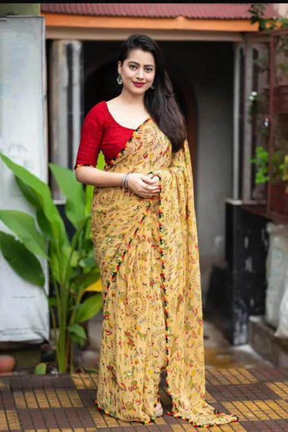 Lightweight Georgette Warli Print Ready-to-Wear Saree