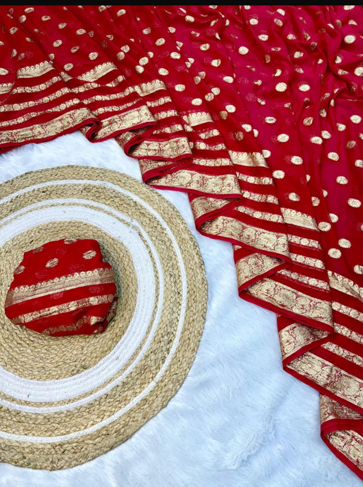 Red & Gold Georgette Ready-to-Wear Saree