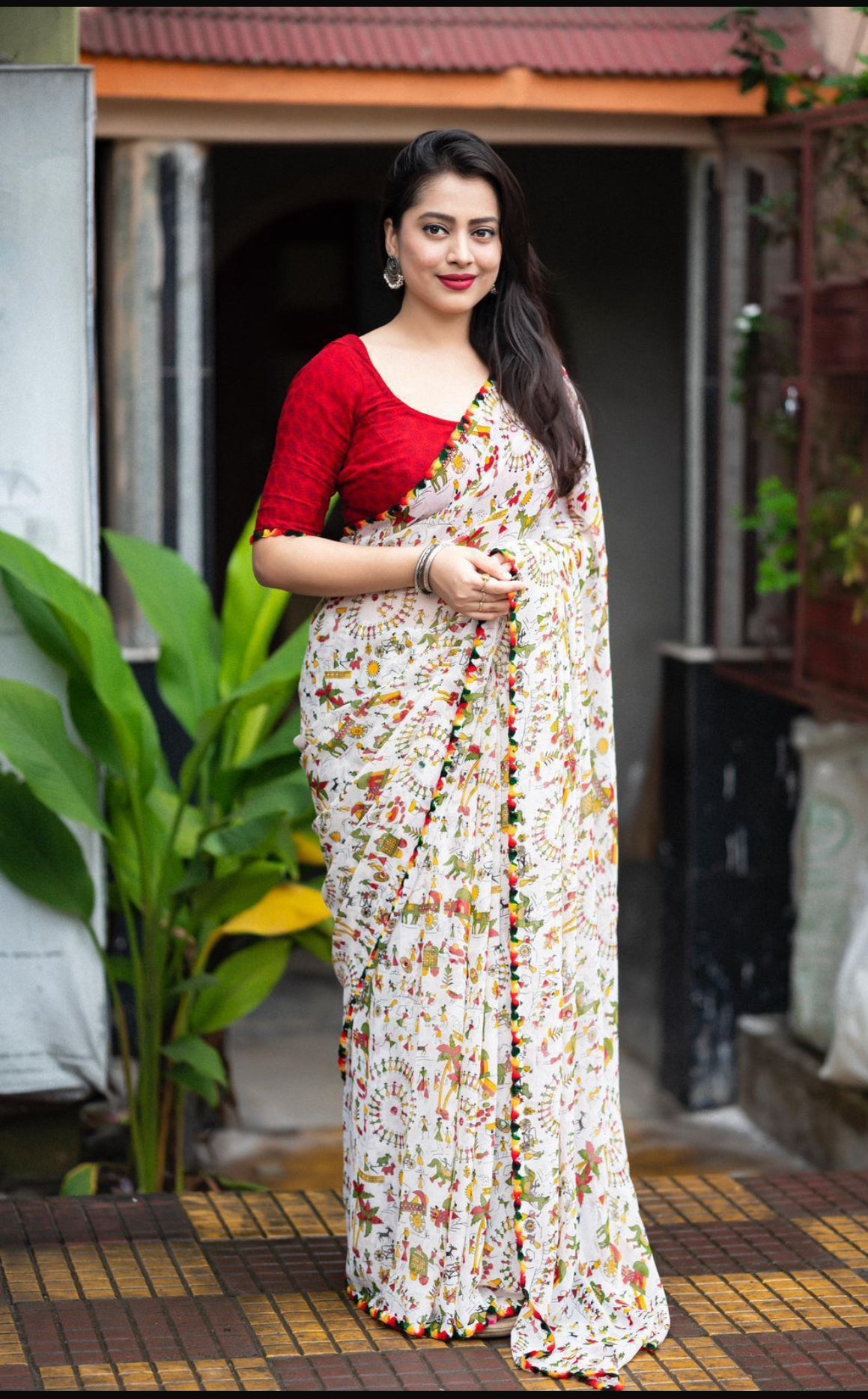 Lightweight Georgette Warli Print Ready-to-Wear Saree