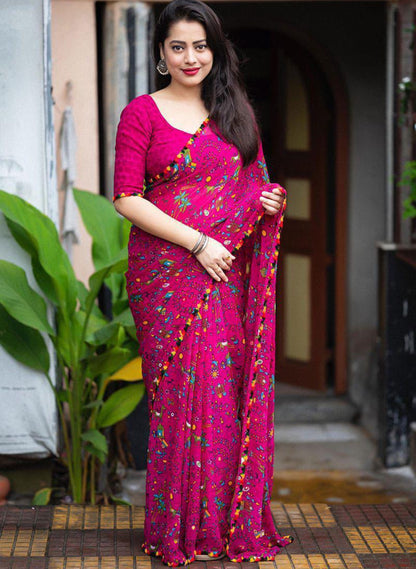 Lightweight Georgette Warli Print Ready-to-Wear Saree