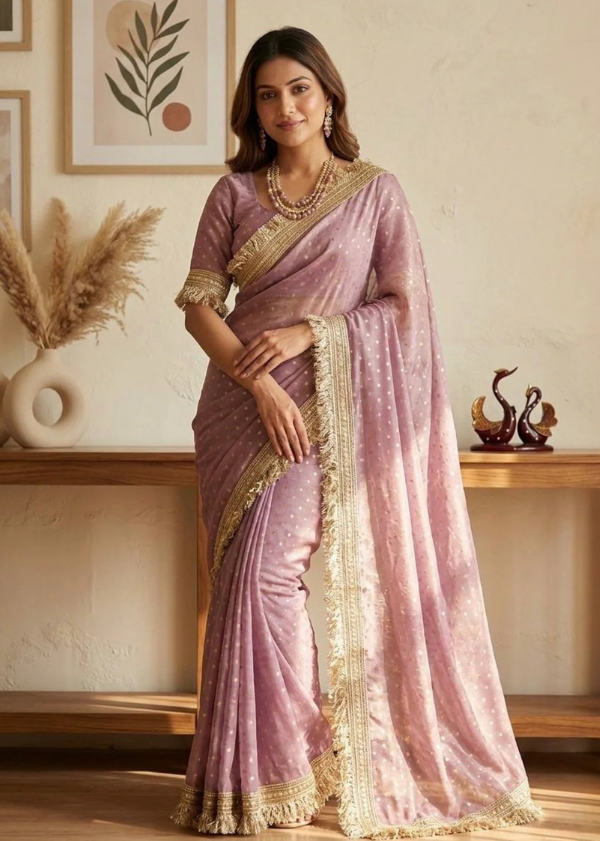 Shimmer Georgette Ready-to-Wear Saree with Lace Border