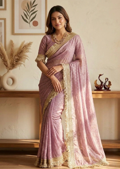 Shimmer Georgette Ready-to-Wear Saree with Lace Border