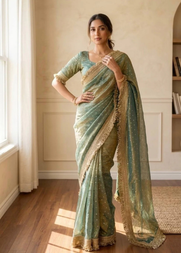 Shimmer Georgette Ready-to-Wear Saree with Lace Border